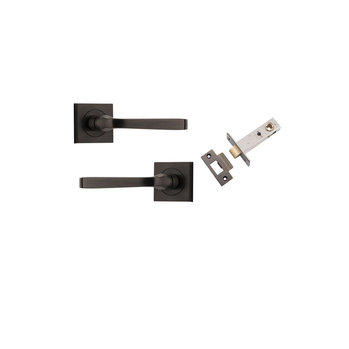 Iver Annecy Door Lever Rose Square Concealed Fix Pair, Passage Kit, Privacy Kit , Entrance Kit with High Security Lock -Signature Brass