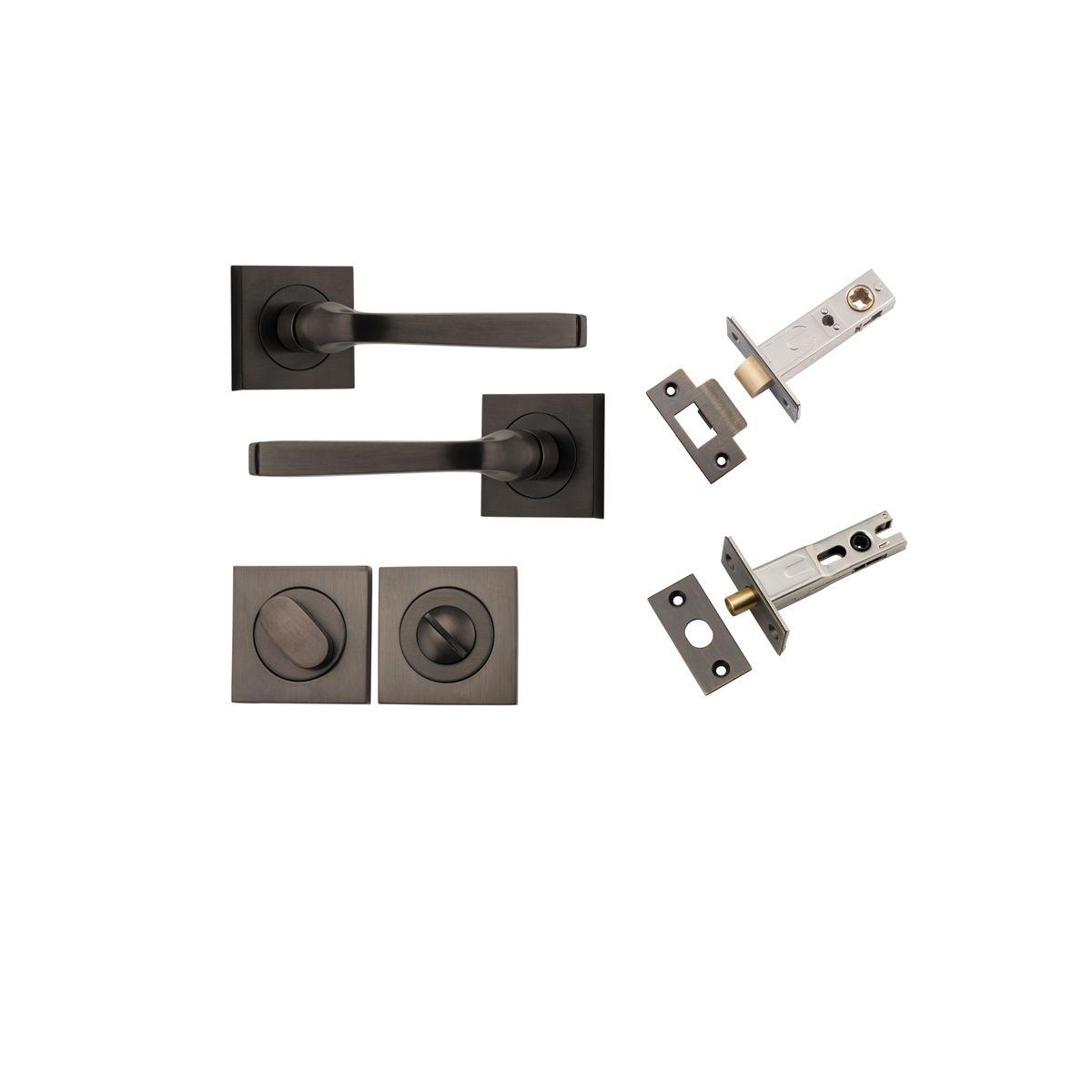 Iver Annecy Door Lever Rose Square Concealed Fix Pair, Passage Kit, Privacy Kit , Entrance Kit with High Security Lock -Signature Brass
