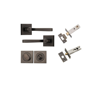 Iver Annecy Door Lever Rose Square Concealed Fix Pair, Passage Kit, Privacy Kit , Entrance Kit with High Security Lock -Signature Brass