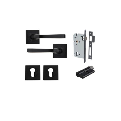 Iver Annecy Door Lever Rose Square Concealed Fix Pair, Passage Kit, Privacy Kit , Entrance Kit with High Security Lock -Matt Black
