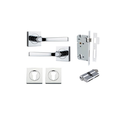 Iver Annecy Door Lever Rose Square Concealed Fix Pair, Passage Kit, Privacy Kit , Entrance Kit with High Security Lock -Polished Chrome