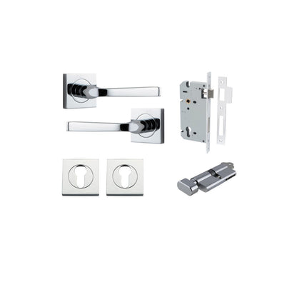 Iver Annecy Door Lever Rose Square Concealed Fix Pair, Passage Kit, Privacy Kit , Entrance Kit with High Security Lock -Polished Chrome