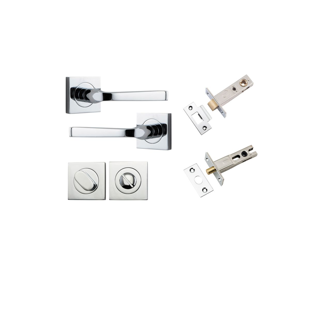 Iver Annecy Door Lever Rose Square Concealed Fix Pair, Passage Kit, Privacy Kit , Entrance Kit with High Security Lock -Polished Chrome