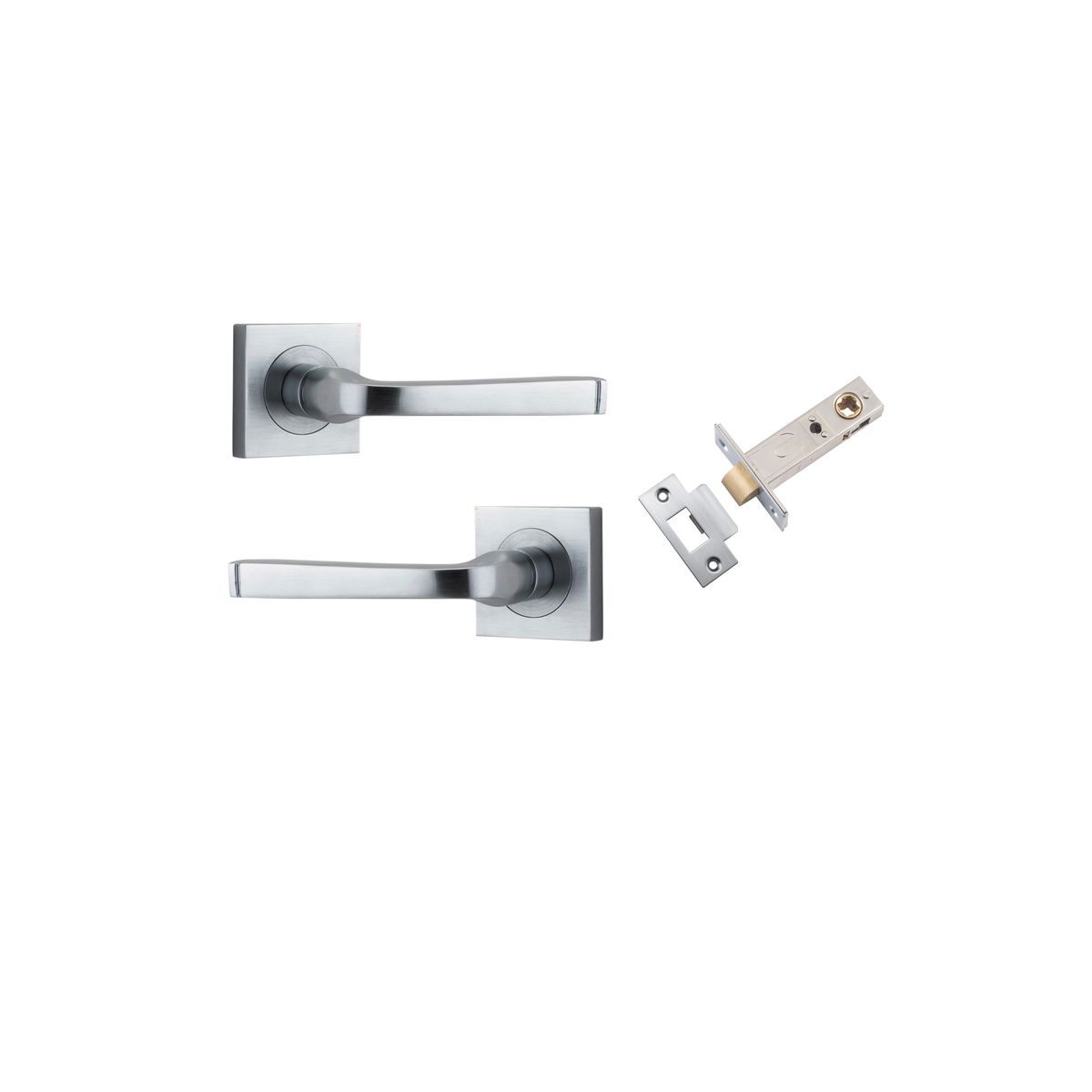 Iver Annecy Door Lever Rose Square Concealed Fix Pair, Passage Kit, Privacy Kit , Entrance Kit with High Security Lock -Brushed Chrome