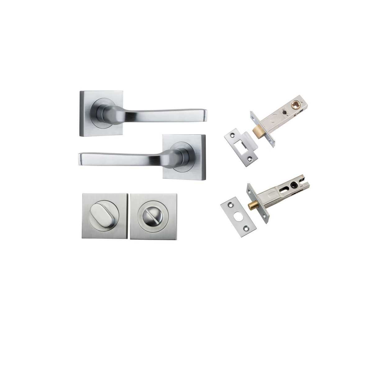 Iver Annecy Door Lever Rose Square Concealed Fix Pair, Passage Kit, Privacy Kit , Entrance Kit with High Security Lock -Brushed Chrome