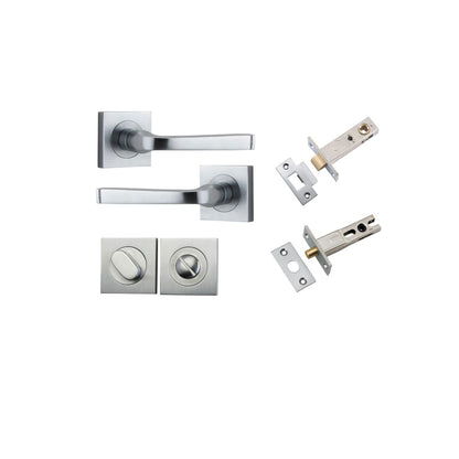 Iver Annecy Door Lever Rose Square Concealed Fix Pair, Passage Kit, Privacy Kit , Entrance Kit with High Security Lock -Brushed Chrome