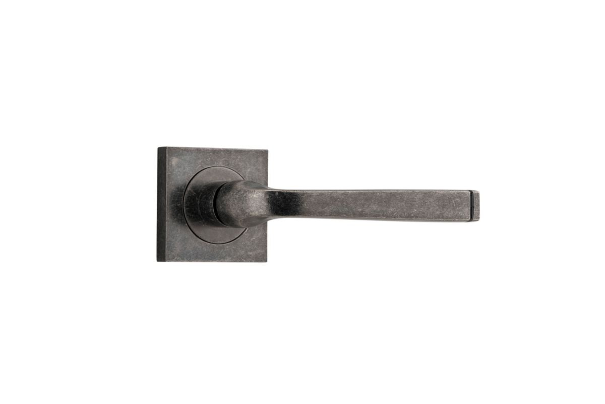 Iver Annecy Door Lever Rose Square Concealed Fix Pair, Passage Kit, Privacy Kit , Entrance Kit with High Security Lock - Distressed Nickel