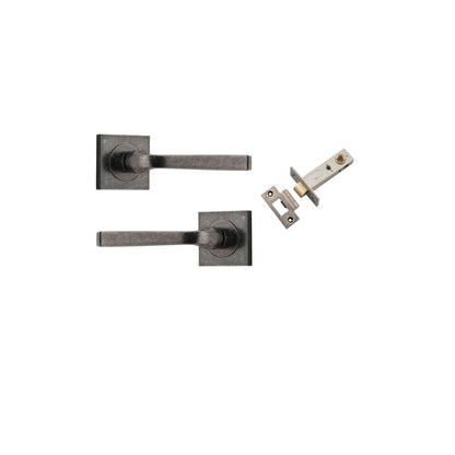 Iver Annecy Door Lever Rose Square Concealed Fix Pair, Passage Kit, Privacy Kit , Entrance Kit with High Security Lock - Distressed Nickel