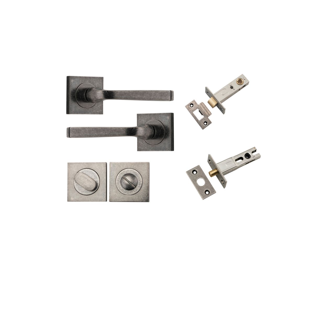 Iver Annecy Door Lever Rose Square Concealed Fix Pair, Passage Kit, Privacy Kit , Entrance Kit with High Security Lock - Distressed Nickel