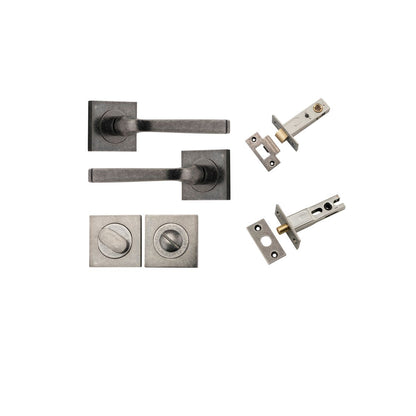 Iver Annecy Door Lever Rose Square Concealed Fix Pair, Passage Kit, Privacy Kit , Entrance Kit with High Security Lock - Distressed Nickel