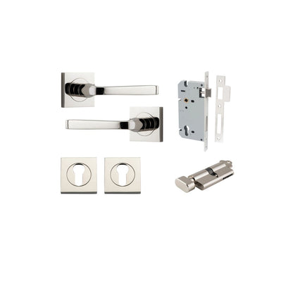 Iver Annecy Door Lever Rose Square Concealed Fix Pair, Passage Kit, Privacy Kit , Entrance Kit with High Security Lock -Polished Nickel