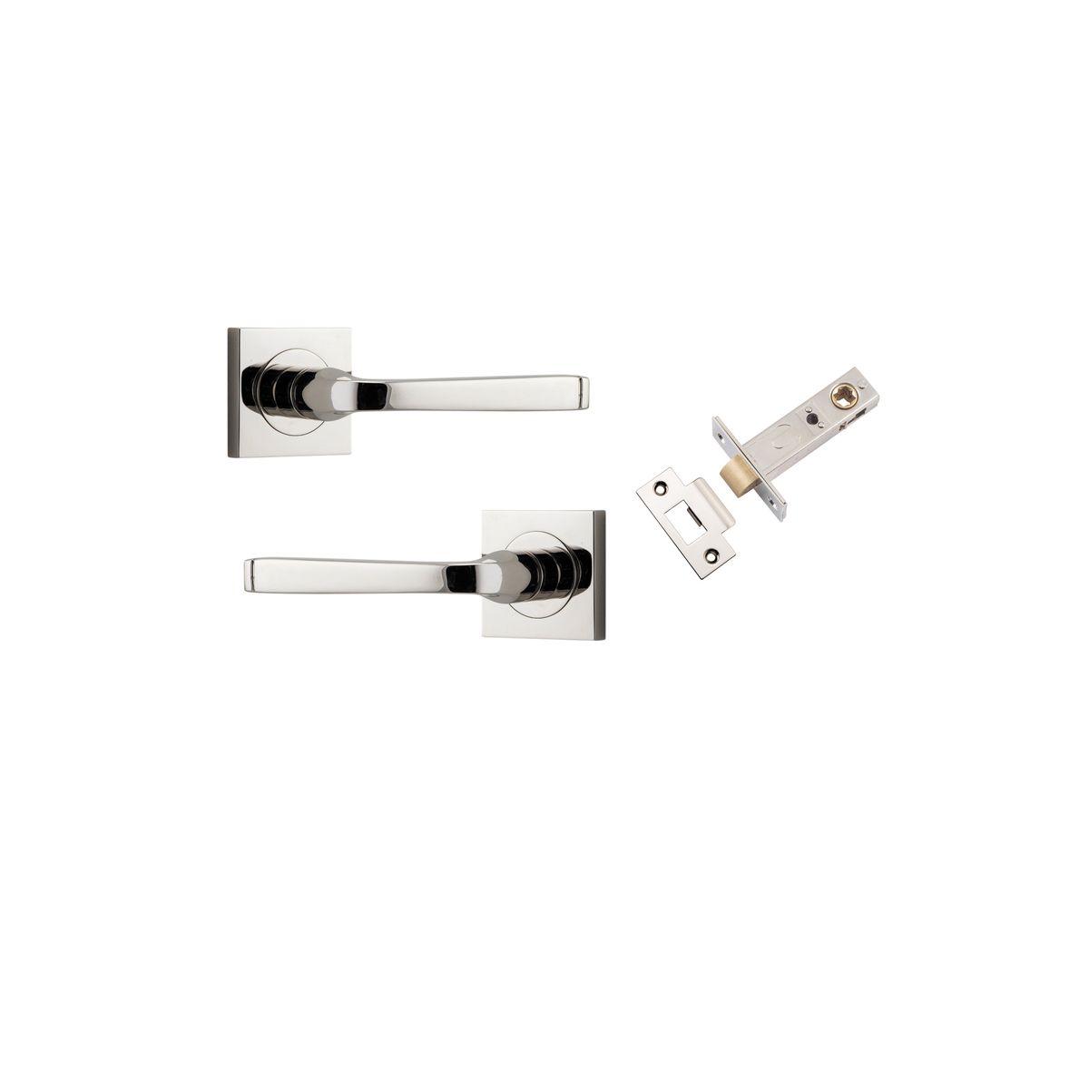 Iver Annecy Door Lever Rose Square Concealed Fix Pair, Passage Kit, Privacy Kit , Entrance Kit with High Security Lock -Polished Nickel