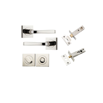 Iver Annecy Door Lever Rose Square Concealed Fix Pair, Passage Kit, Privacy Kit , Entrance Kit with High Security Lock -Polished Nickel