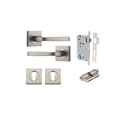 Iver Annecy Door Lever Rose Square Concealed Fix Pair, Passage Kit, Privacy Kit , Entrance Kit with High Security Lock - Satin Nickel