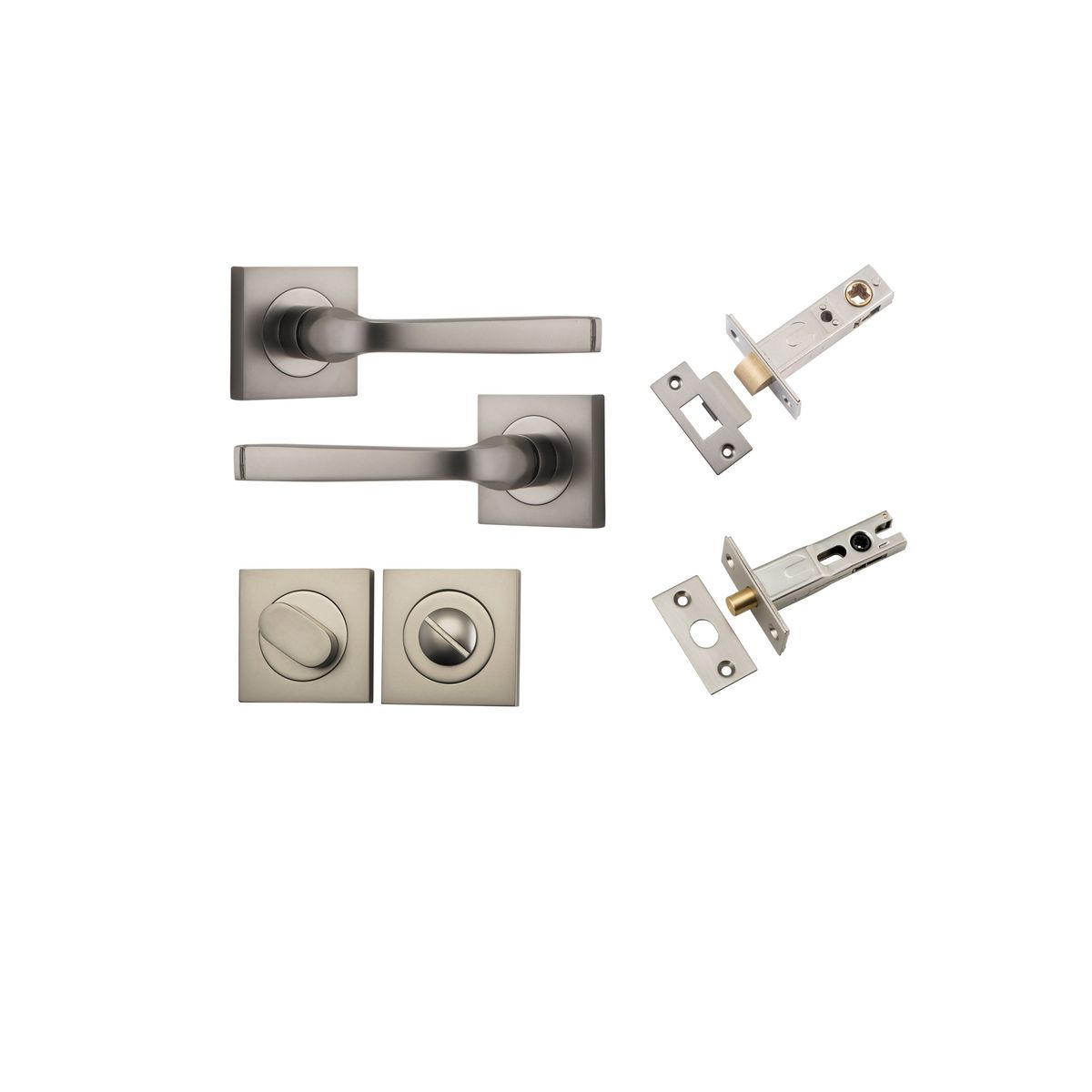 Iver Annecy Door Lever Rose Square Concealed Fix Pair, Passage Kit, Privacy Kit , Entrance Kit with High Security Lock - Satin Nickel