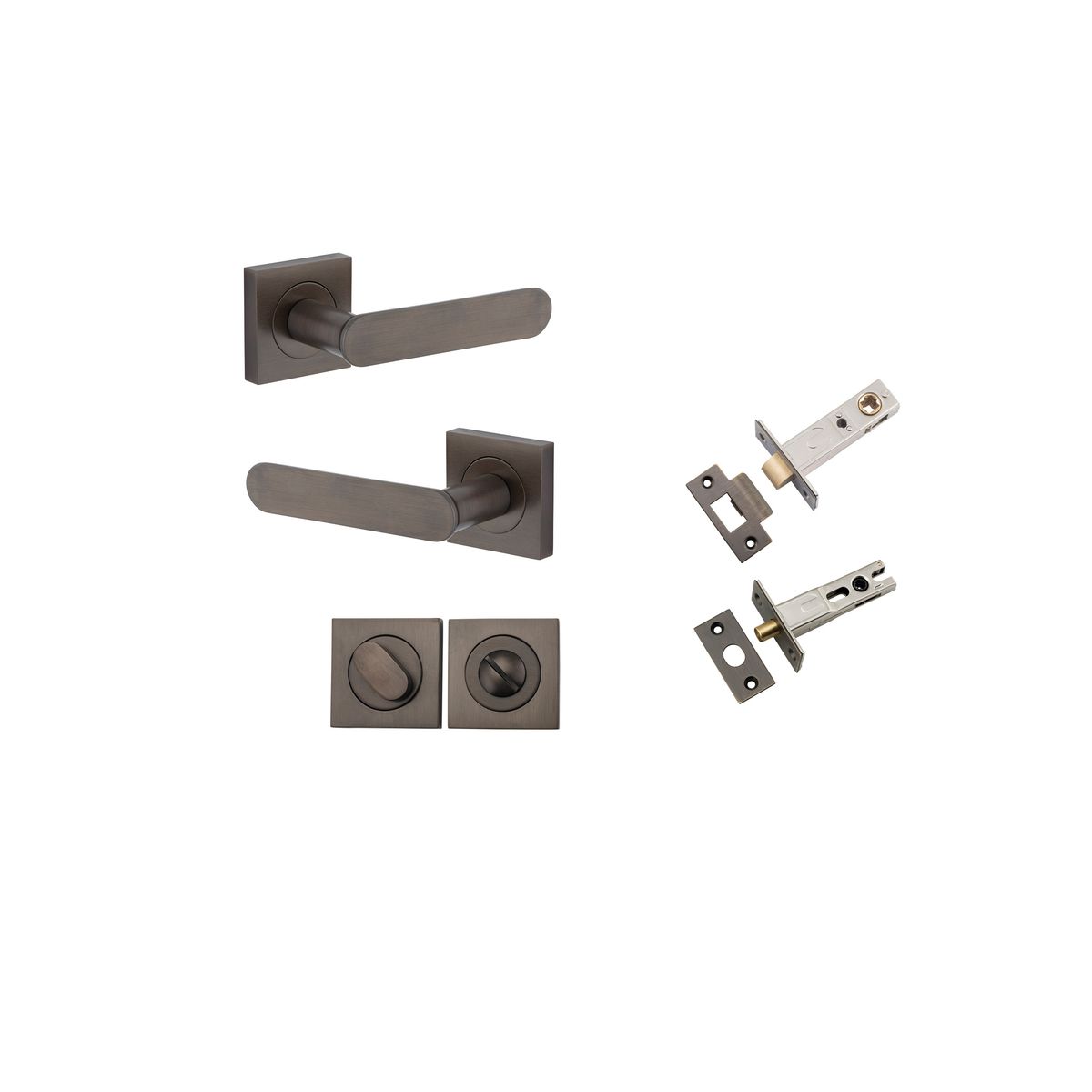 Iver Bronte Door Lever Square Rose Concealed Fix Pair, Passage Kit, Privacy Kit , Entrance Kit with High Security Lock -  Signature Brass