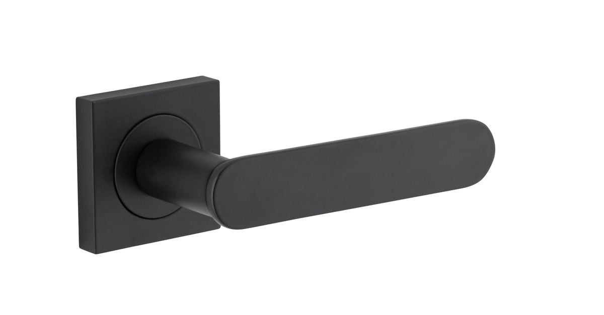 Iver Bronte Door Lever Square Rose Concealed Fix Pair, Passage Kit, Privacy Kit , Entrance Kit with High Security Lock - Matt Black