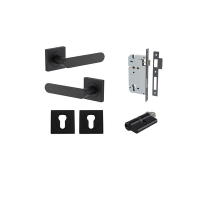 Iver Bronte Door Lever Square Rose Concealed Fix Pair, Passage Kit, Privacy Kit , Entrance Kit with High Security Lock - Matt Black