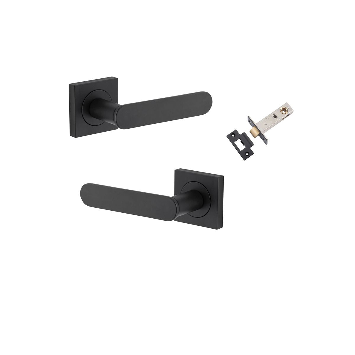 Iver Bronte Door Lever Square Rose Concealed Fix Pair, Passage Kit, Privacy Kit , Entrance Kit with High Security Lock - Matt Black