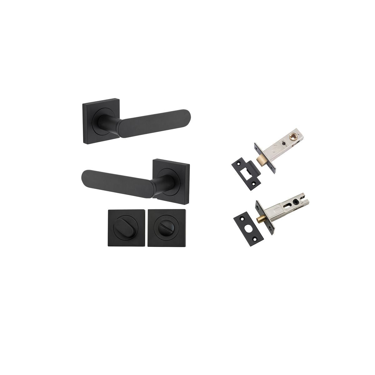 Iver Bronte Door Lever Square Rose Concealed Fix Pair, Passage Kit, Privacy Kit , Entrance Kit with High Security Lock - Matt Black