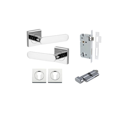 Iver Bronte Door Lever Square Rose Concealed Fix Pair, Passage Kit, Privacy Kit , Entrance Kit with High Security Lock - Polished Chrome