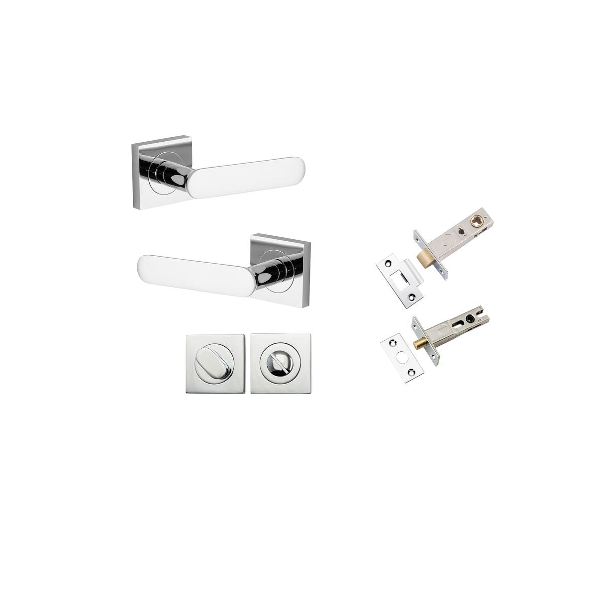 Iver Bronte Door Lever Square Rose Concealed Fix Pair, Passage Kit, Privacy Kit , Entrance Kit with High Security Lock - Polished Chrome