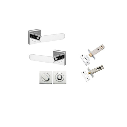 Iver Bronte Door Lever Square Rose Concealed Fix Pair, Passage Kit, Privacy Kit , Entrance Kit with High Security Lock - Polished Chrome