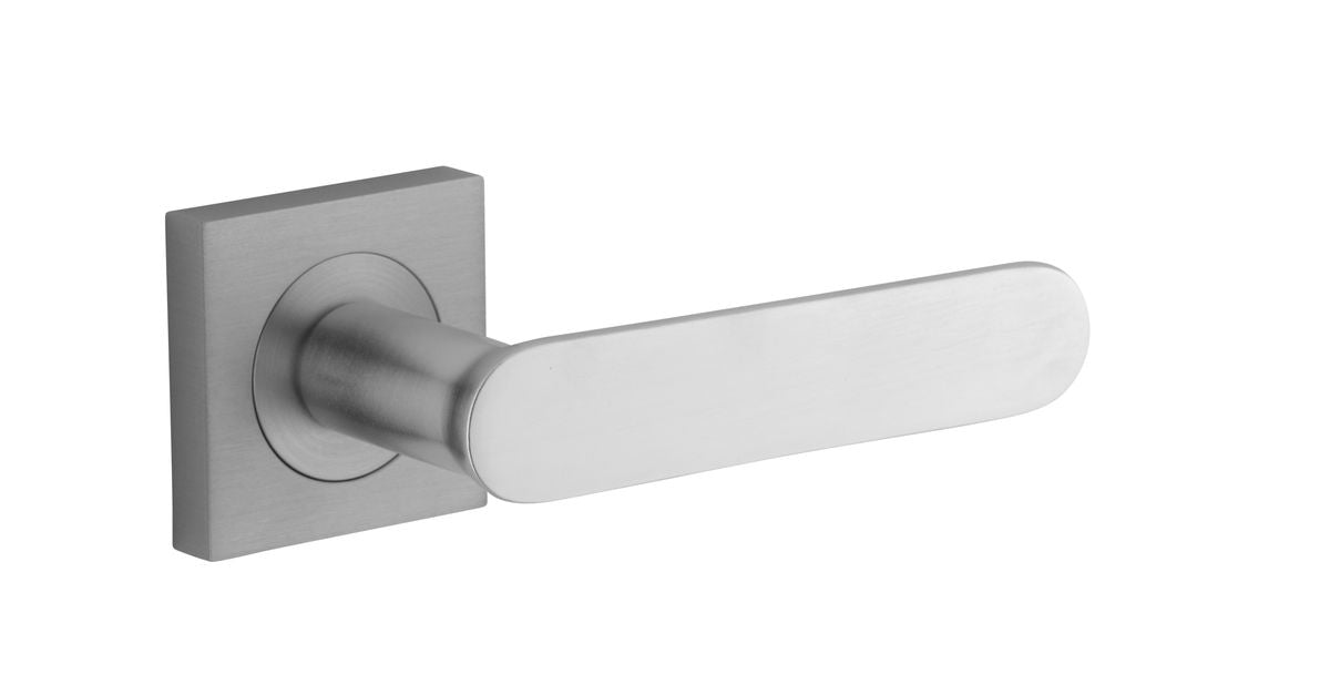Iver Bronte Door Lever Square Rose Concealed Fix Pair, Passage Kit, Privacy Kit , Entrance Kit with High Security Lock - Brushed Chrome