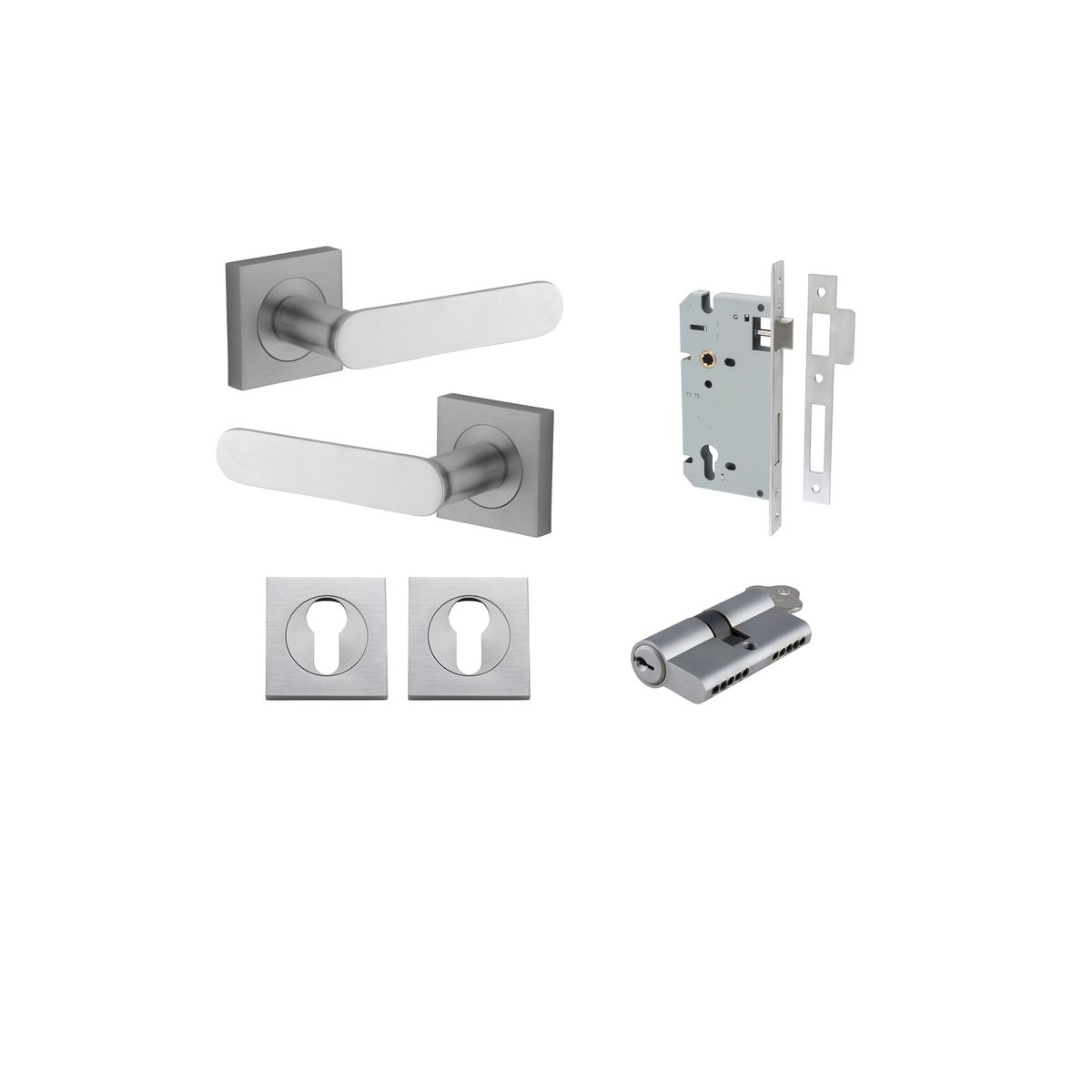 Iver Bronte Door Lever Square Rose Concealed Fix Pair, Passage Kit, Privacy Kit , Entrance Kit with High Security Lock - Brushed Chrome