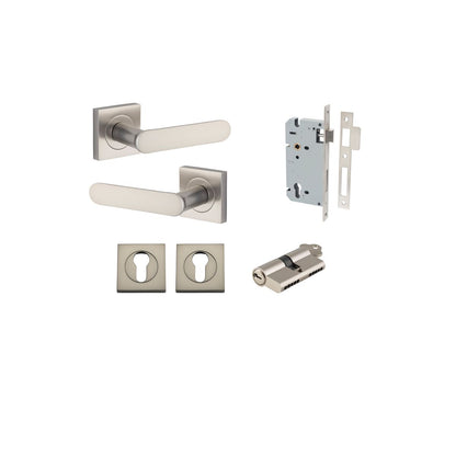 Iver Bronte Door Lever Square Rose Concealed Fix Pair, Passage Kit, Privacy Kit , Entrance Kit with High Security Lock - Satin Nickel