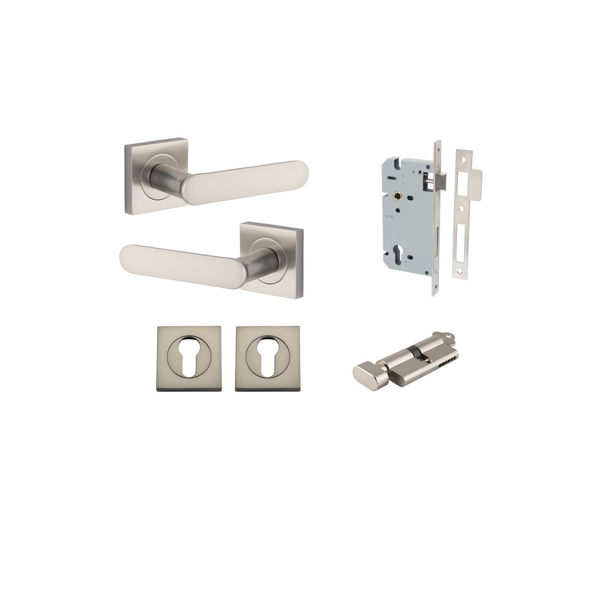 Iver Bronte Door Lever Square Rose Concealed Fix Pair, Passage Kit, Privacy Kit , Entrance Kit with High Security Lock - Satin Nickel
