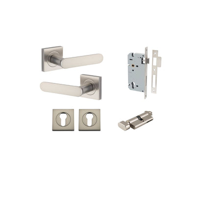 Iver Bronte Door Lever Square Rose Concealed Fix Pair, Passage Kit, Privacy Kit , Entrance Kit with High Security Lock - Satin Nickel