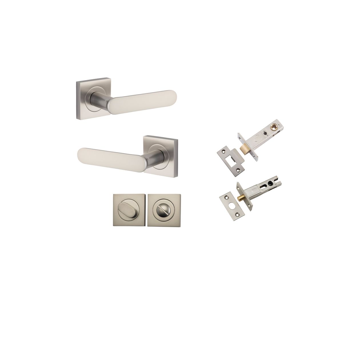 Iver Bronte Door Lever Square Rose Concealed Fix Pair, Passage Kit, Privacy Kit , Entrance Kit with High Security Lock - Satin Nickel