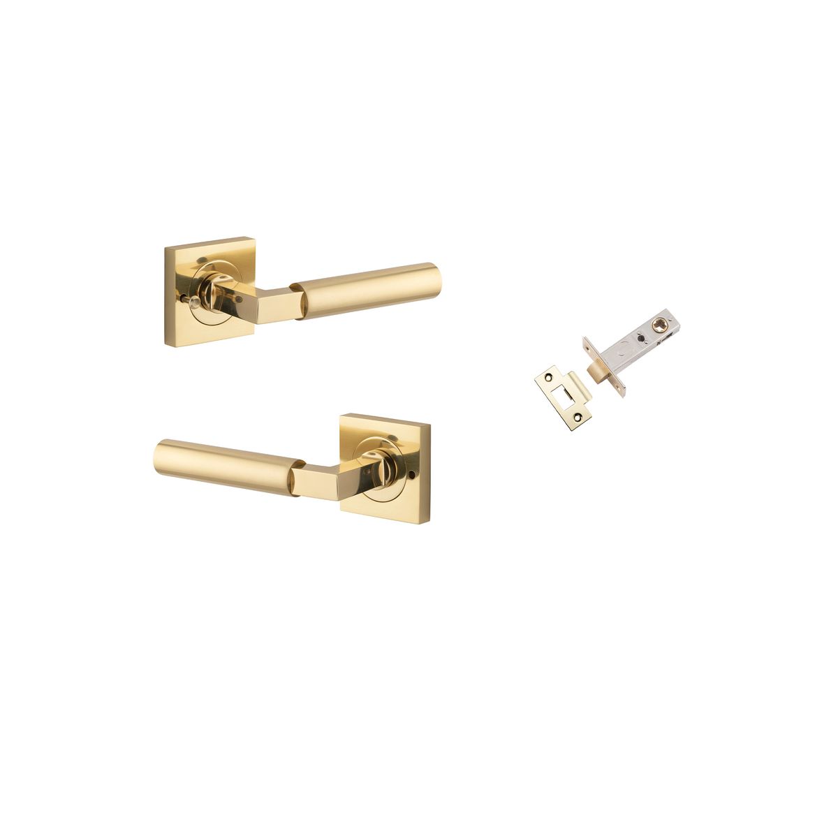 Iver Berlin Door Lever Rose Square Concealed Fix Pair, Passage Kit, Privacy Kit , Entrance Kit with High Security Lock - Polished Brass