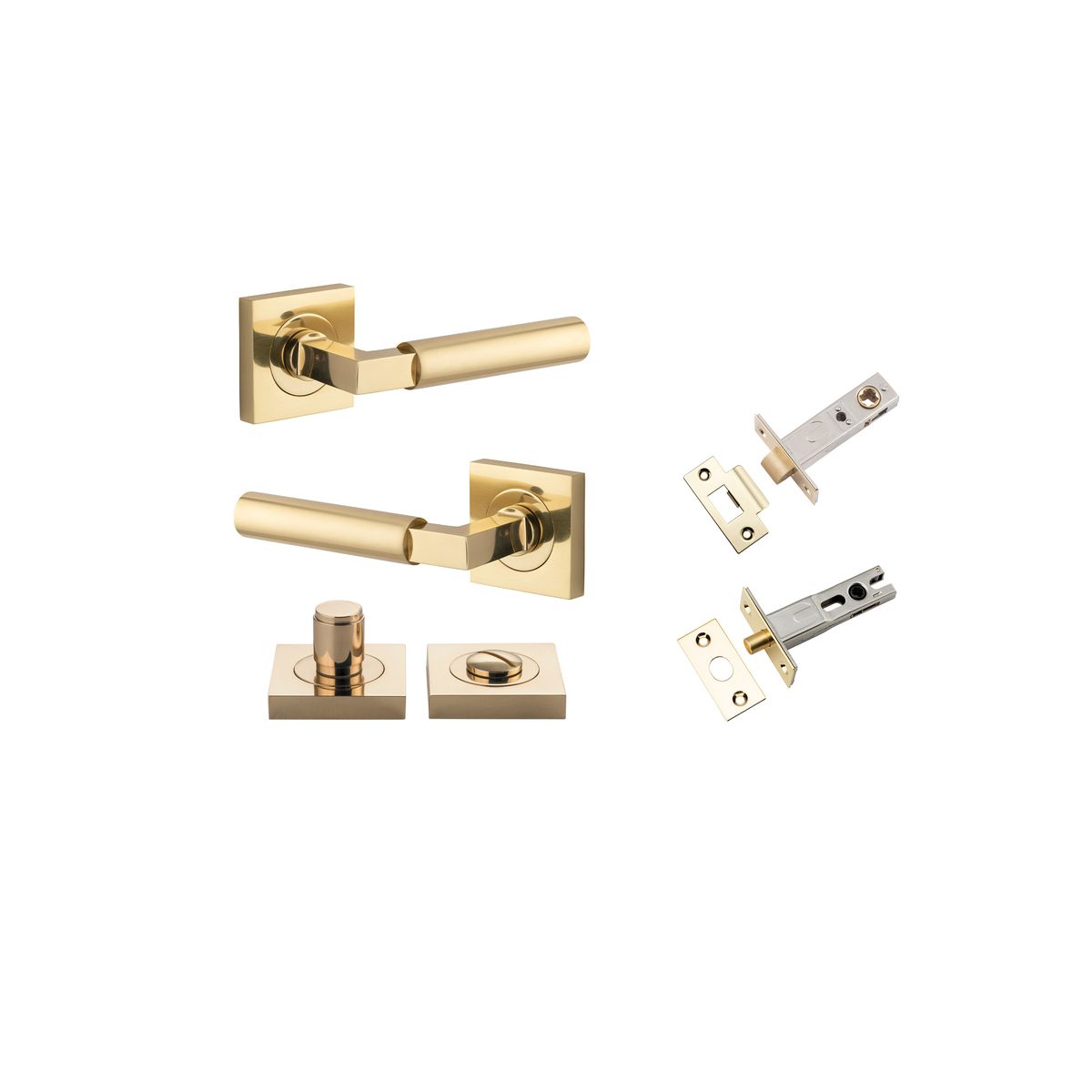 Iver Berlin Door Lever Rose Square Concealed Fix Pair, Passage Kit, Privacy Kit , Entrance Kit with High Security Lock - Polished Brass