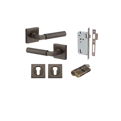 Iver Berlin Door Lever Rose Square Concealed Fix Pair, Passage Kit, Privacy Kit , Entrance Kit with High Security Lock -Signature Brass