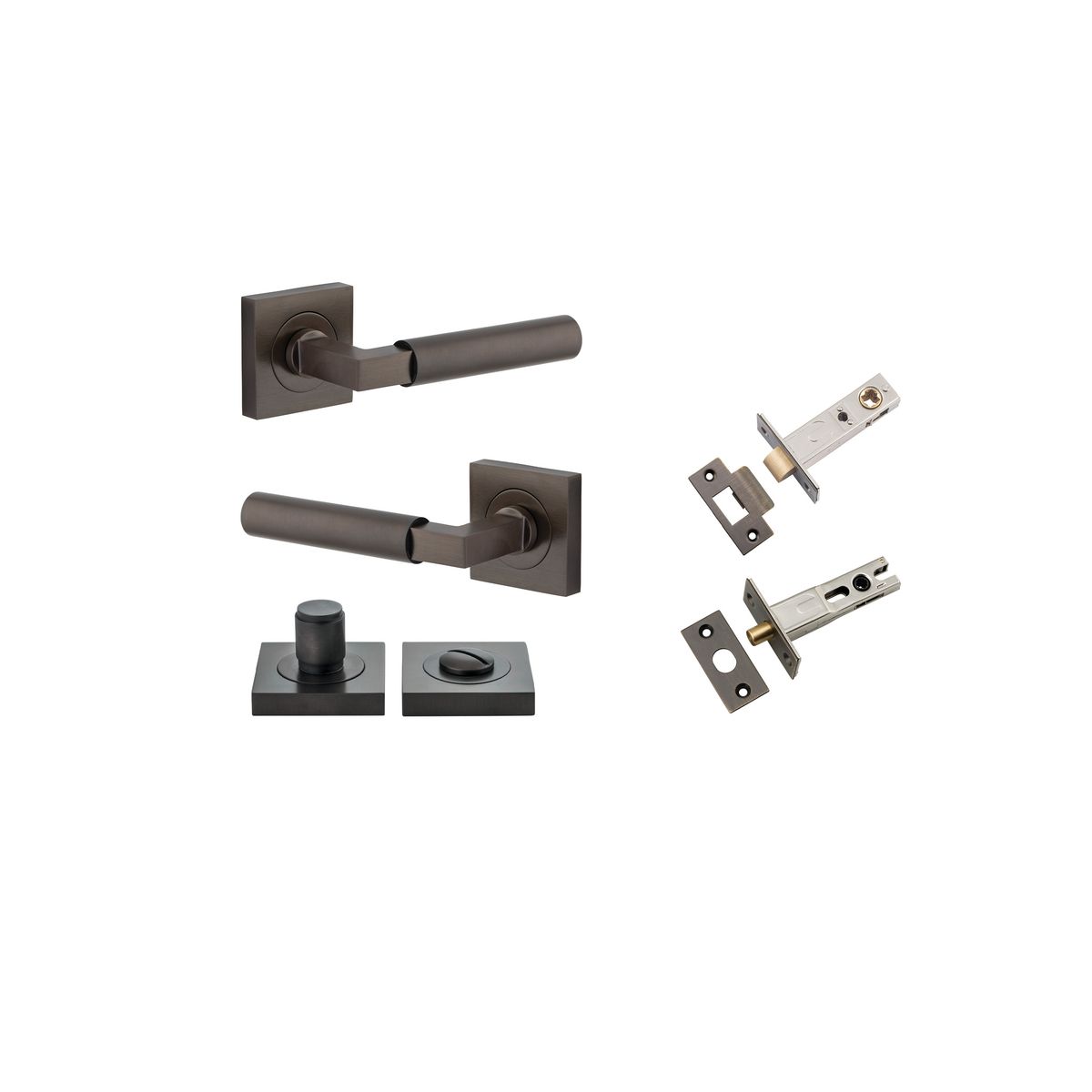 Iver Berlin Door Lever Rose Square Concealed Fix Pair, Passage Kit, Privacy Kit , Entrance Kit with High Security Lock -Signature Brass