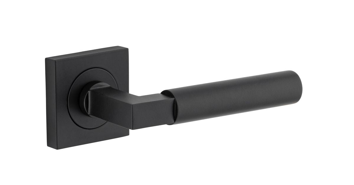 Iver Berlin Door Lever Rose Square Concealed Fix Pair, Passage Kit, Privacy Kit , Entrance Kit with High Security Lock - Matt Black