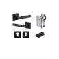 Iver Berlin Door Lever Rose Square Concealed Fix Pair, Passage Kit, Privacy Kit , Entrance Kit with High Security Lock - Matt Black