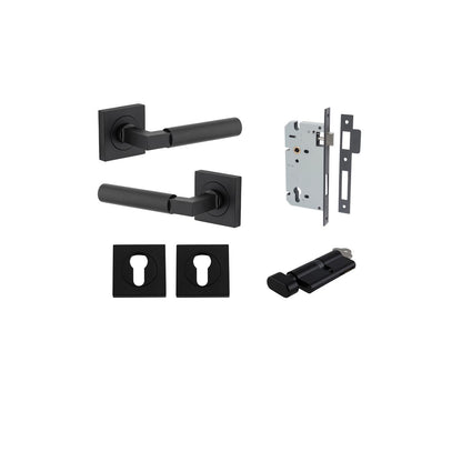 Iver Berlin Door Lever Rose Square Concealed Fix Pair, Passage Kit, Privacy Kit , Entrance Kit with High Security Lock - Matt Black