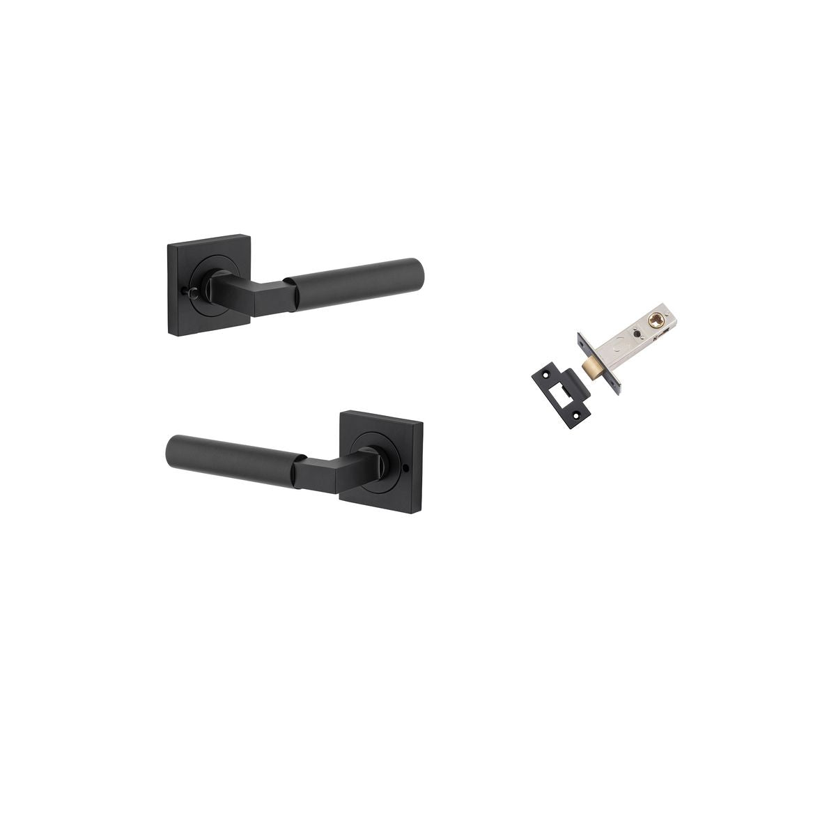 Iver Berlin Door Lever Rose Square Concealed Fix Pair, Passage Kit, Privacy Kit , Entrance Kit with High Security Lock - Matt Black