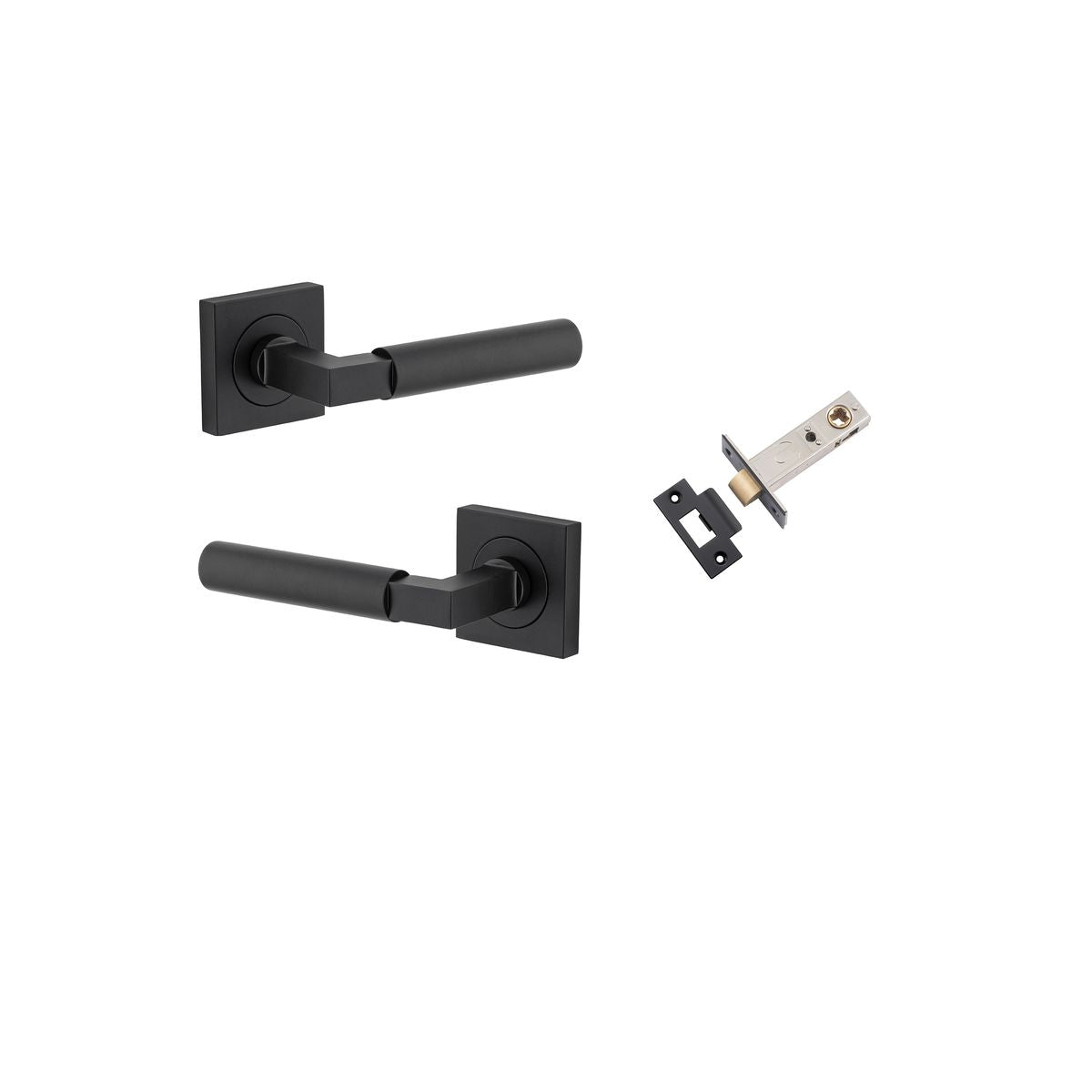 Iver Berlin Door Lever Rose Square Concealed Fix Pair, Passage Kit, Privacy Kit , Entrance Kit with High Security Lock - Matt Black