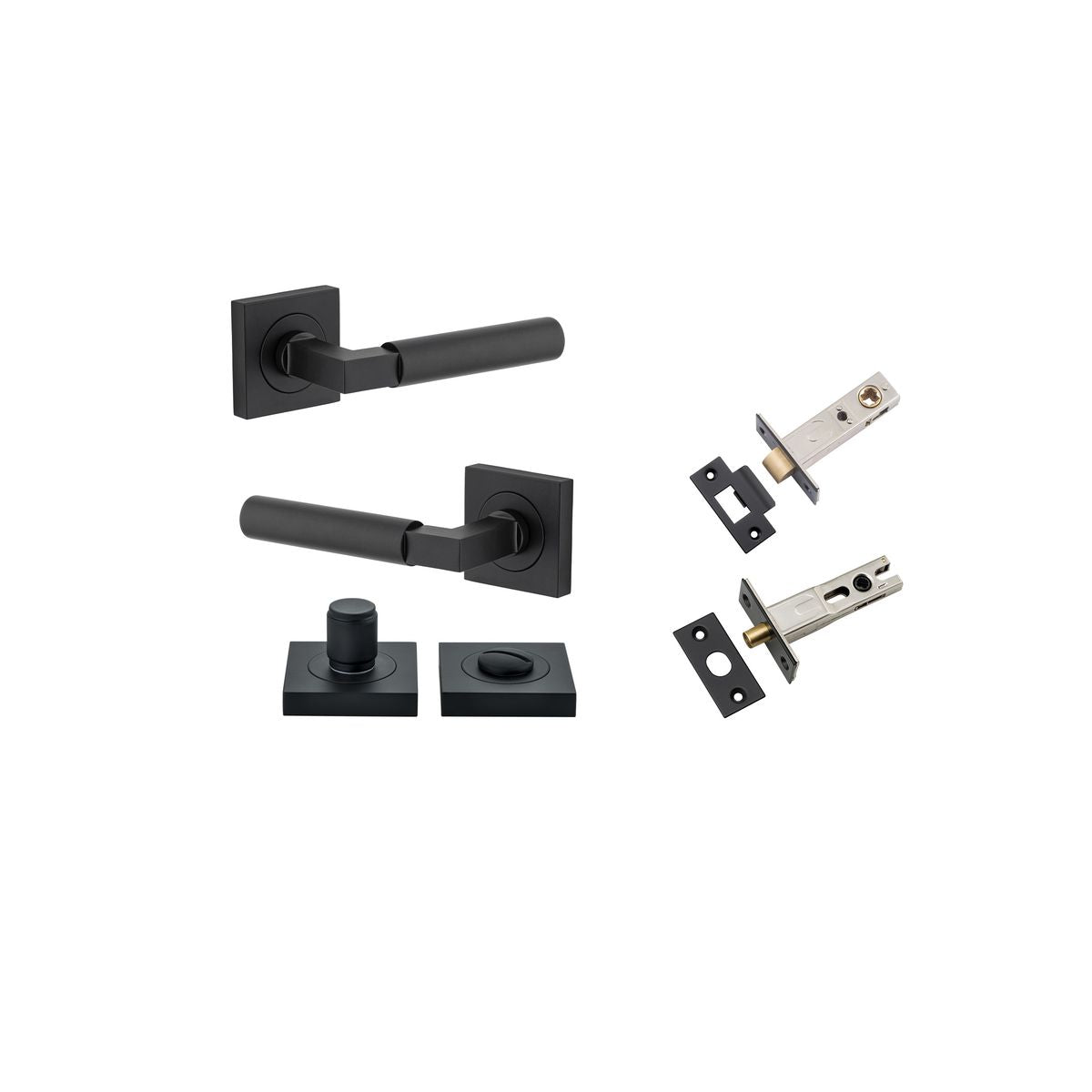 Iver Berlin Door Lever Rose Square Concealed Fix Pair, Passage Kit, Privacy Kit , Entrance Kit with High Security Lock - Matt Black
