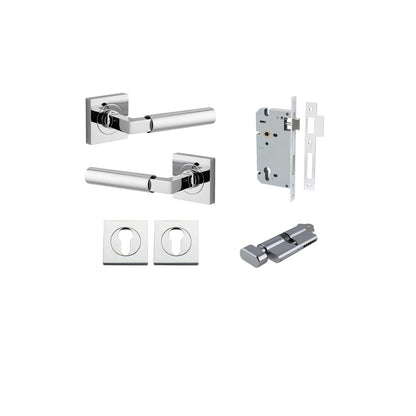 Iver Berlin Door Lever Rose Square Concealed Fix Pair, Passage Kit, Privacy Kit , Entrance Kit with High Security Lock - Polished Chrome