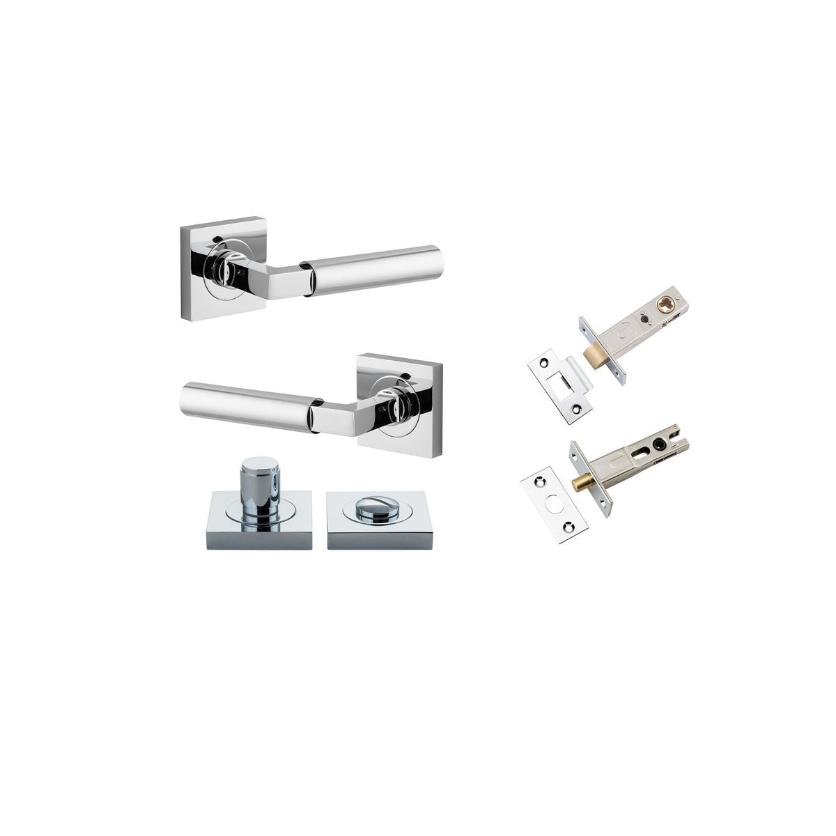 Iver Berlin Door Lever Rose Square Concealed Fix Pair, Passage Kit, Privacy Kit , Entrance Kit with High Security Lock - Polished Chrome