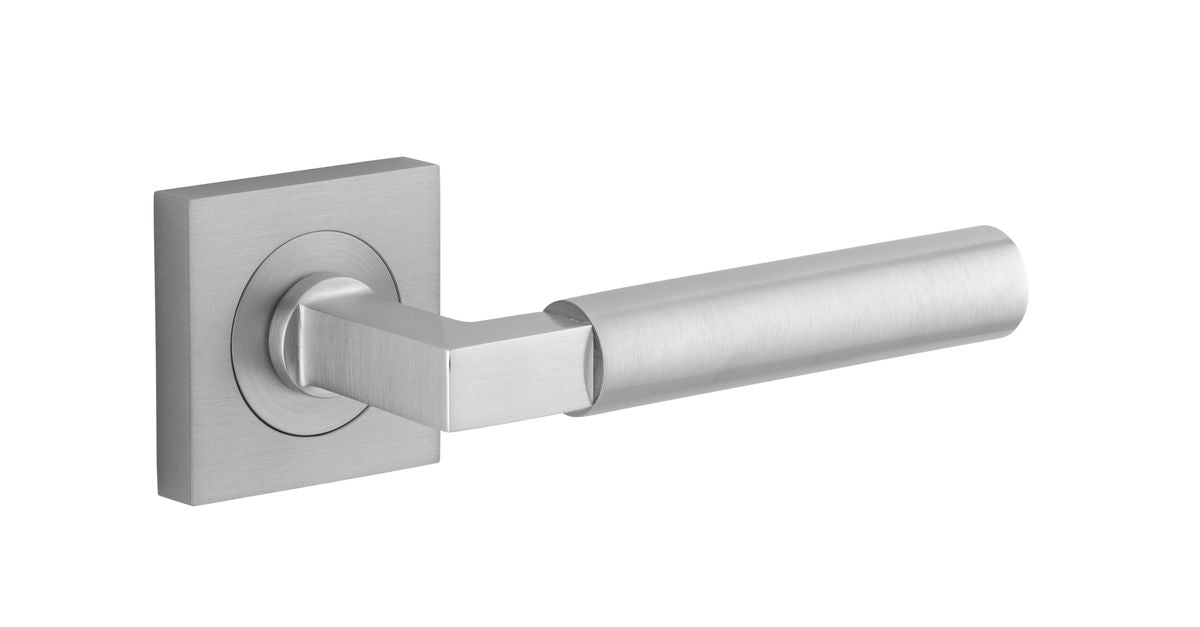 Iver Berlin Door Lever Rose Square Concealed Fix Pair, Passage Kit, Privacy Kit , Entrance Kit with High Security Lock -Brushed Chrome