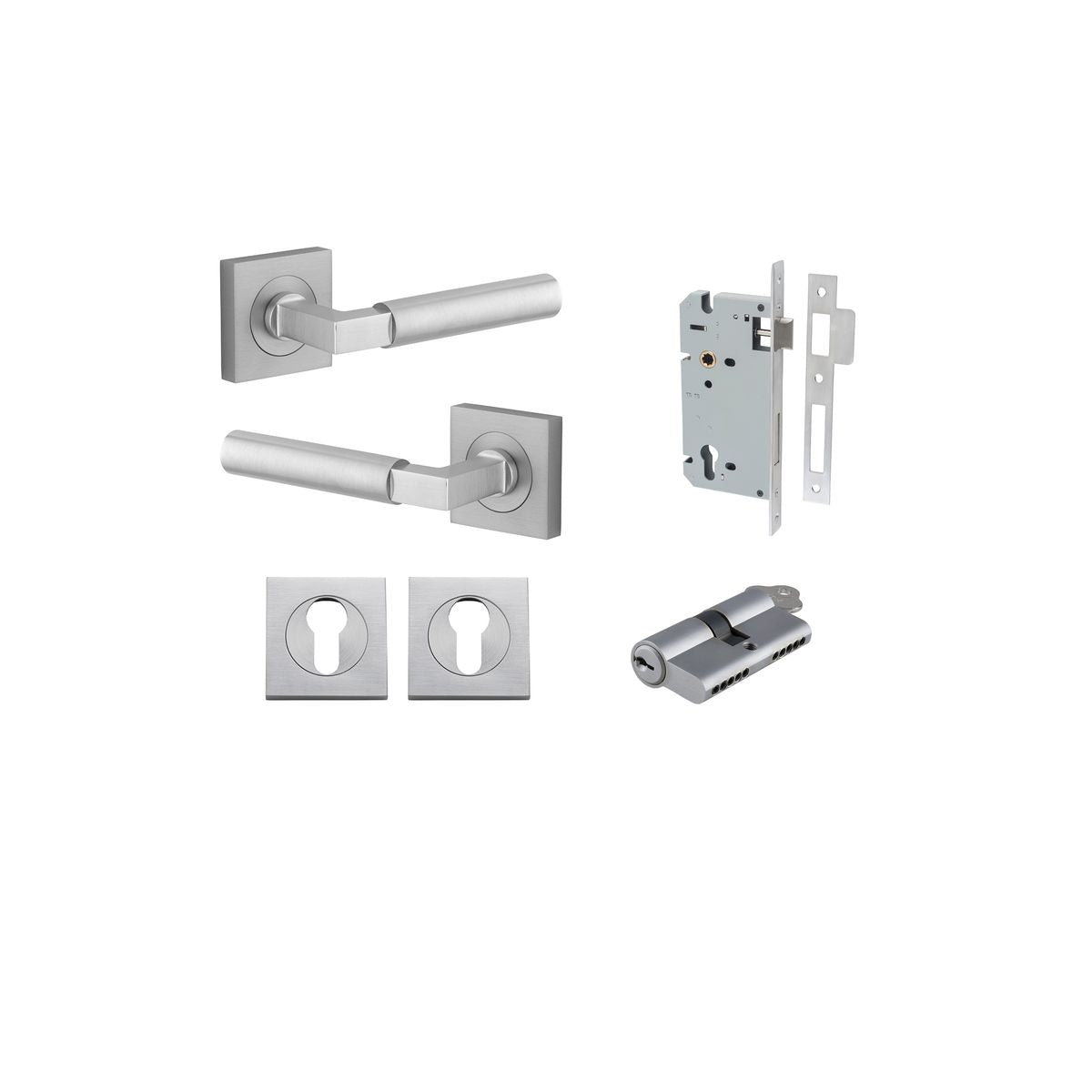 Iver Berlin Door Lever Rose Square Concealed Fix Pair, Passage Kit, Privacy Kit , Entrance Kit with High Security Lock -Brushed Chrome