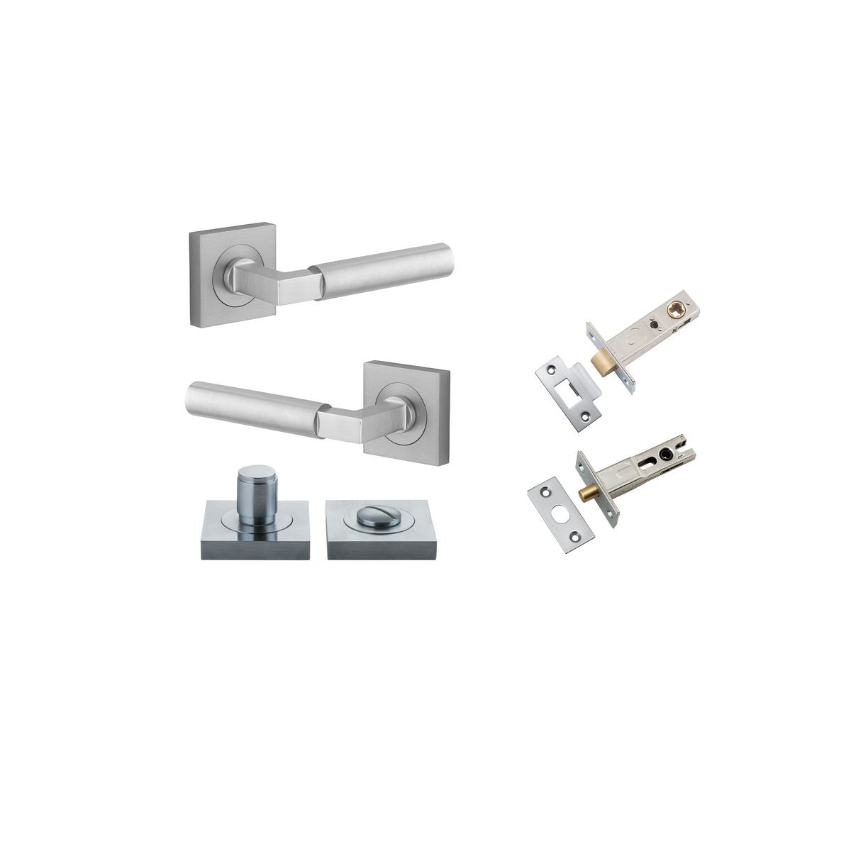 Iver Berlin Door Lever Rose Square Concealed Fix Pair, Passage Kit, Privacy Kit , Entrance Kit with High Security Lock -Brushed Chrome