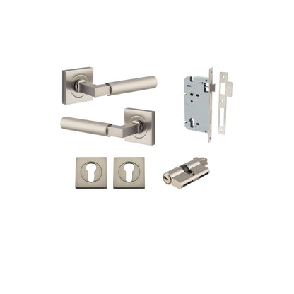 Iver Berlin Door Lever Rose Square Concealed Fix Pair, Passage Kit, Privacy Kit , Entrance Kit with High Security Lock -Satin Nickel