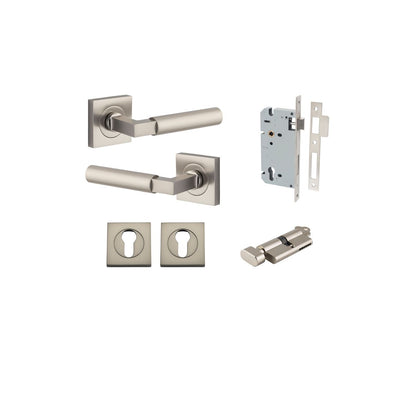 Iver Berlin Door Lever Rose Square Concealed Fix Pair, Passage Kit, Privacy Kit , Entrance Kit with High Security Lock -Satin Nickel